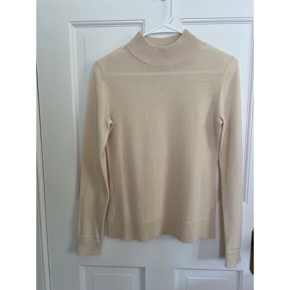 Prive Women's XS 100% Cashmere Sweater Cream Beige Mock Neck Lightweight FLAW - Picture 1 of 12
